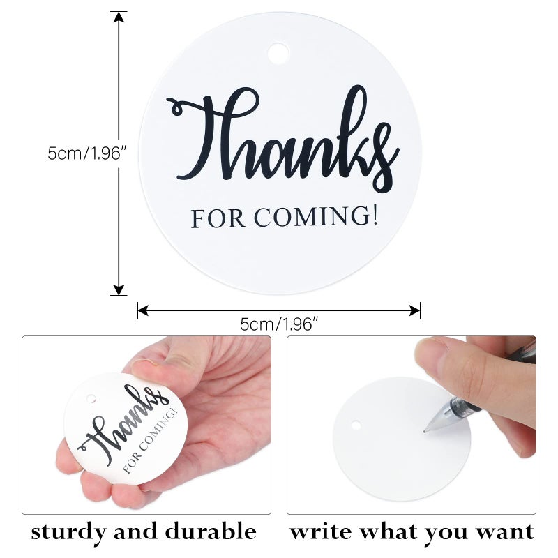 JijAcraft Round Thank You Tags With String, 2" x 100Pcs Thanks for Coming Gift Favor, White Kraft Paper Circle for Gift Wrapping, Baby Shower, Birthday, Wedding, Party Favors Decoration - Image 2